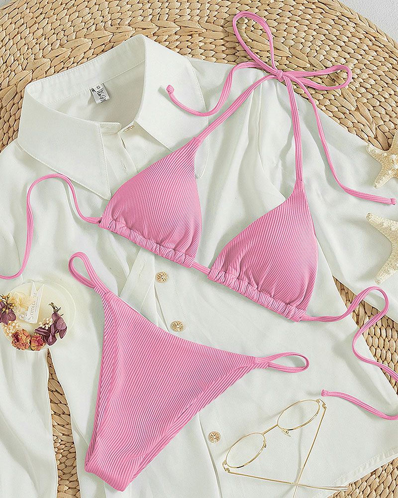 Ensemble bikini dos nu - Maillot de bain deux pièces sexy à nouer réglable pour femme, multicolore, vêtements de plage_voghion.com