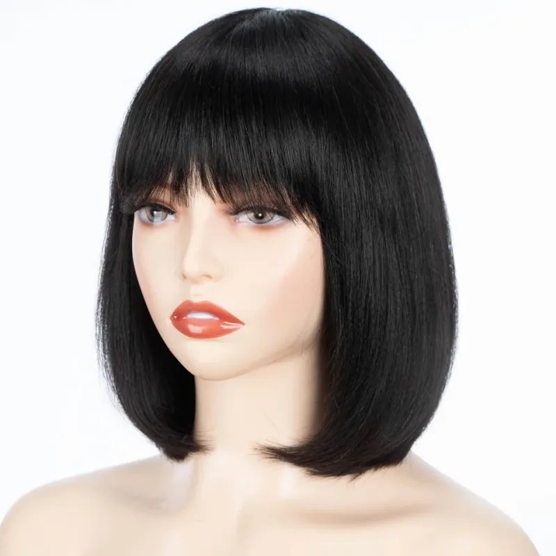 99j Red Human Hair Wigs For Women Short Remy Brazilian Hair Wigs With Bangs P4/30 Highlight Short Straight Hair Wigs With Bangs_voghion.com