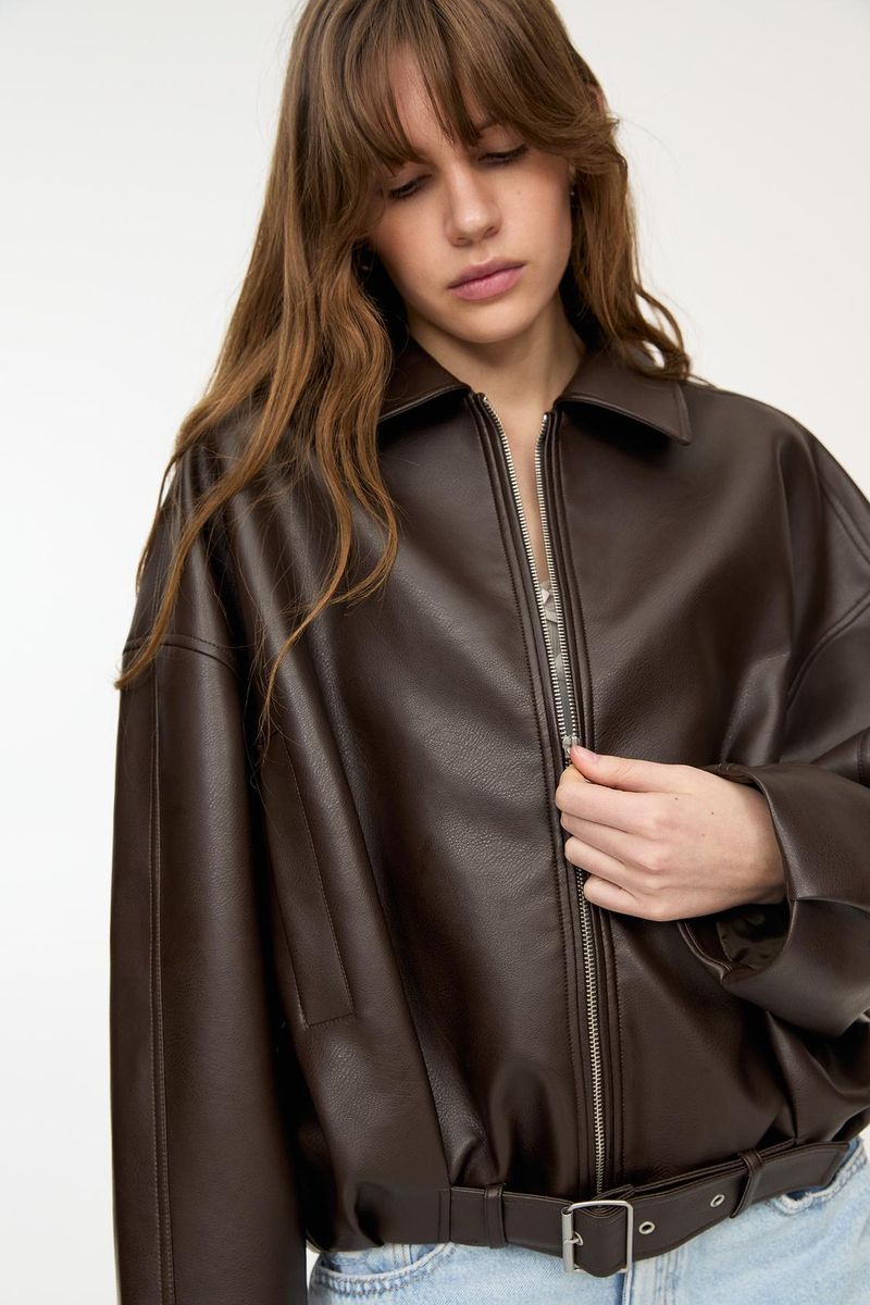 Blouson aviateur en similicuir d'inspiration vintage pour femme - Manteau décontracté et élégant pour le printemps, coupe décontractée (noir, marron)_voghion.com
