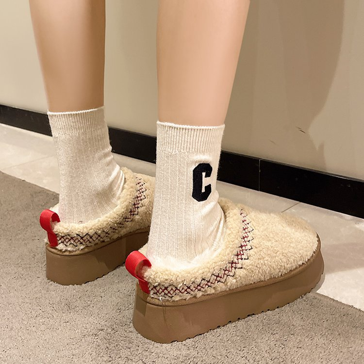 2025 Winter Fleece-gevoerde warme comfortabele dikke zool sneeuwkatoenen ronde neus instappers voor dames antislip_voghion.com