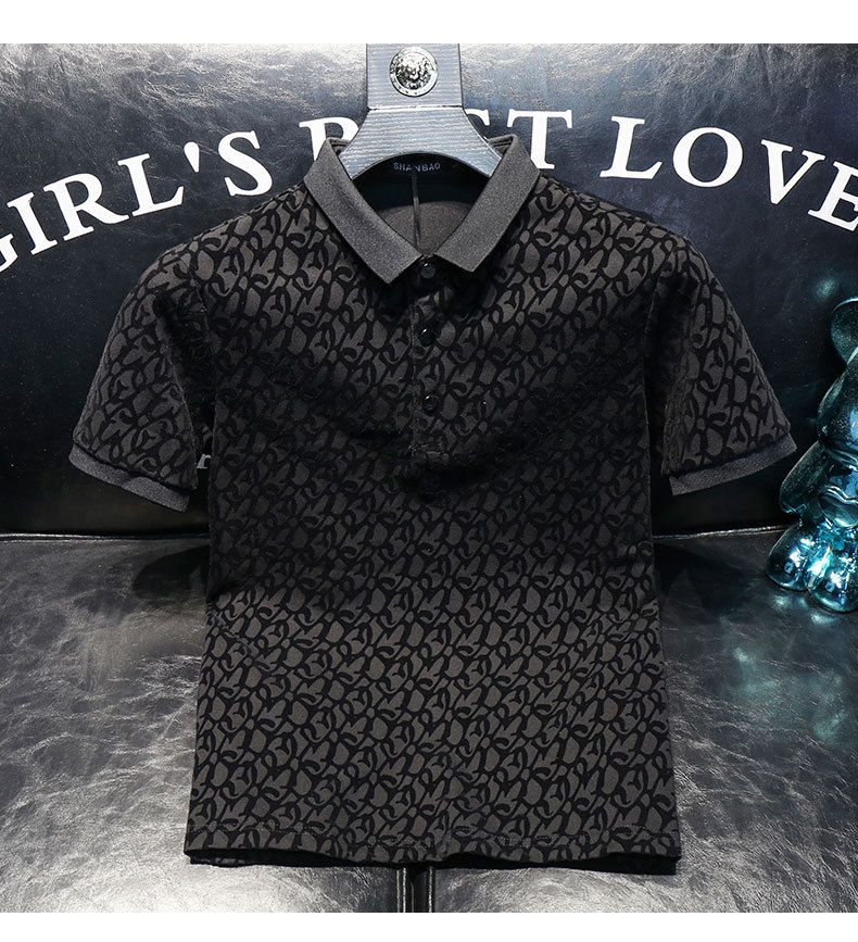 Ανδρικά ρούχα ψηλό κοντομάνικο μπλουζάκι πόλο με κοντό μανίκι καλοκαιρινής εκτύπωσης Flocking Slim επαγγελματικό κοντομάνικο μπλουζάκι_voghion.com