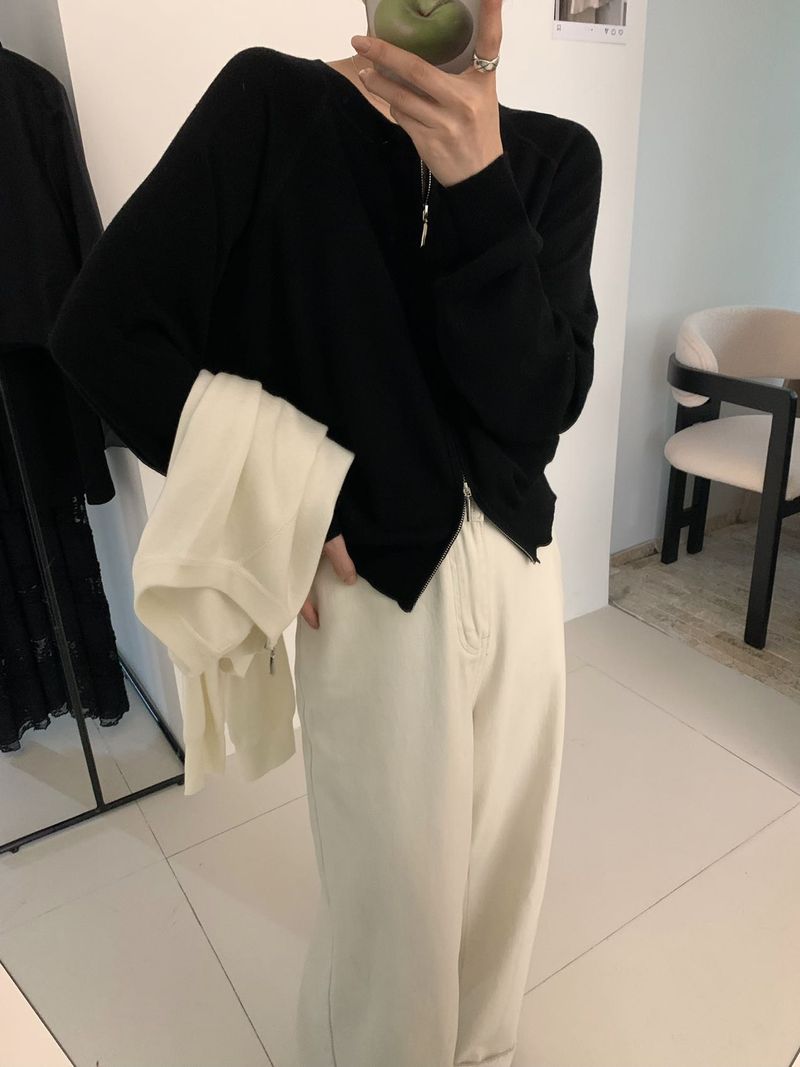 Women's Oversized Zip-Up Knit Cardigan With Dual Zippers - Soft Long Sleeve Casual Sweater For Everyday Comfort_voghion.com