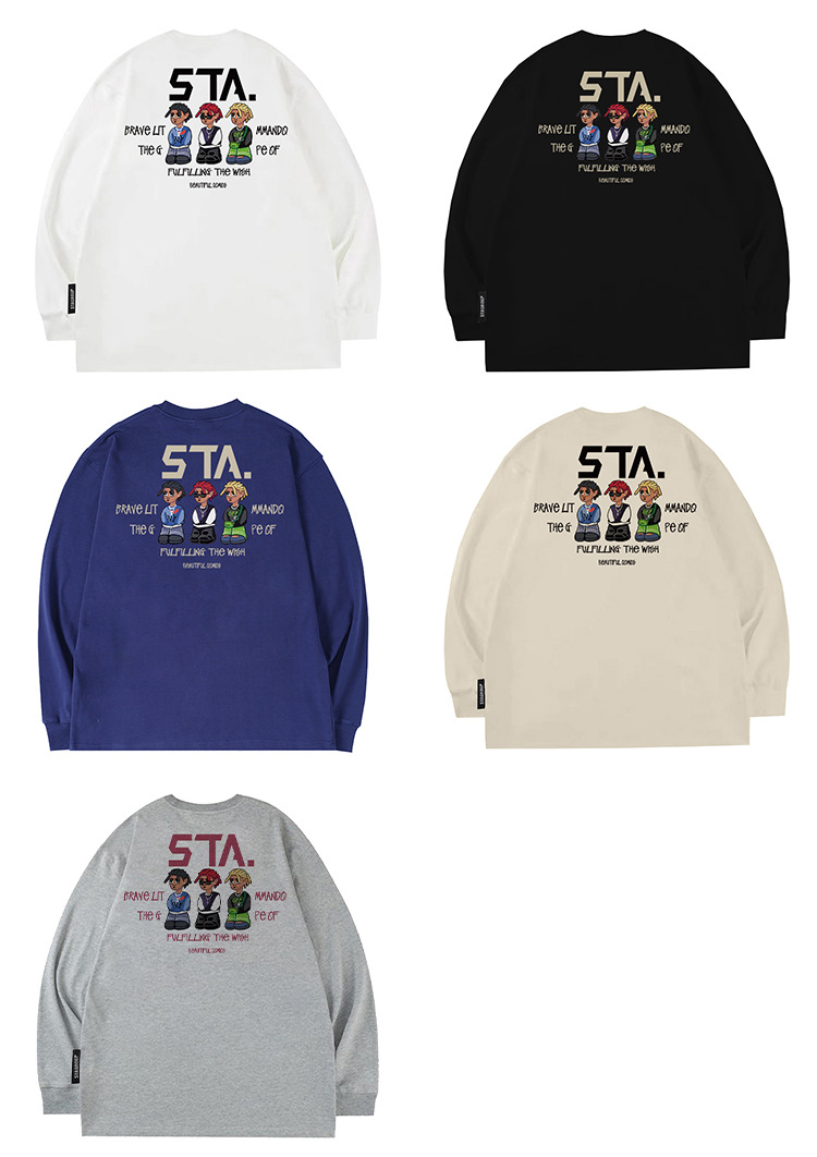 Langarm-T-Shirts aus Baumwolle für Herren und Damen, amerikanische Retro-Pullover-Hemden, Oberteile für Paare_voghion.com