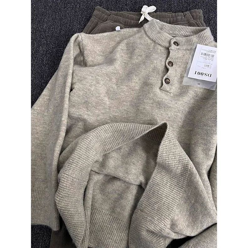 Maglione polo da uomo con colletto Henry americano, stile casual, autunno inverno, di alta qualità, con strato interno lavorato a maglia_voghion.com