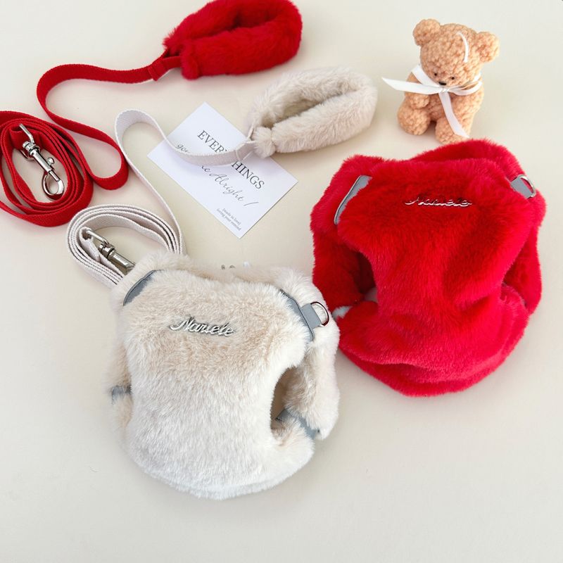 High-End Rabbit Fur Fleece-Lined Warm Thickened Pet Dog Cat Clothes Teddy Bichon Plush Leash Harness_voghion.com