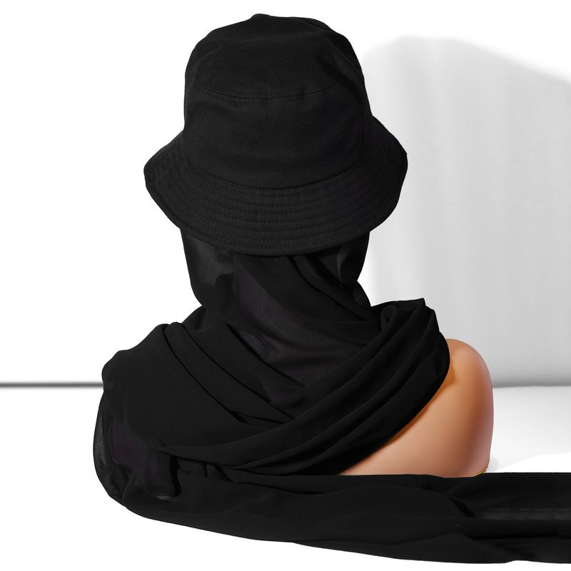 Elegant Monochrome Chiffon Scarf & Hat Set – Summer Sunshade Headwear (Solid Color Fisherman Hat & Hijab Combination, Lightweight & Stylish_voghion.com