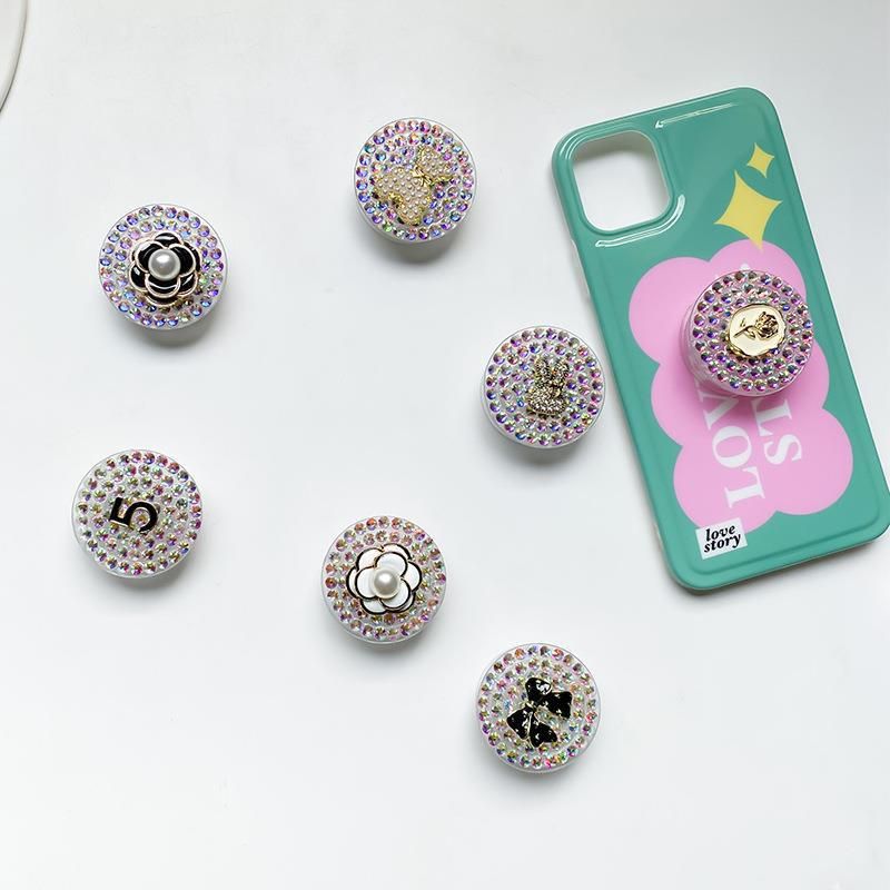 Han-Telefon-Airbag-Halterung, Wasserdiamant, Perlenberg-Teeblume, Ins-Windbogen, 5 stabile Desktop-Unterstützung, Nische_voghion.com