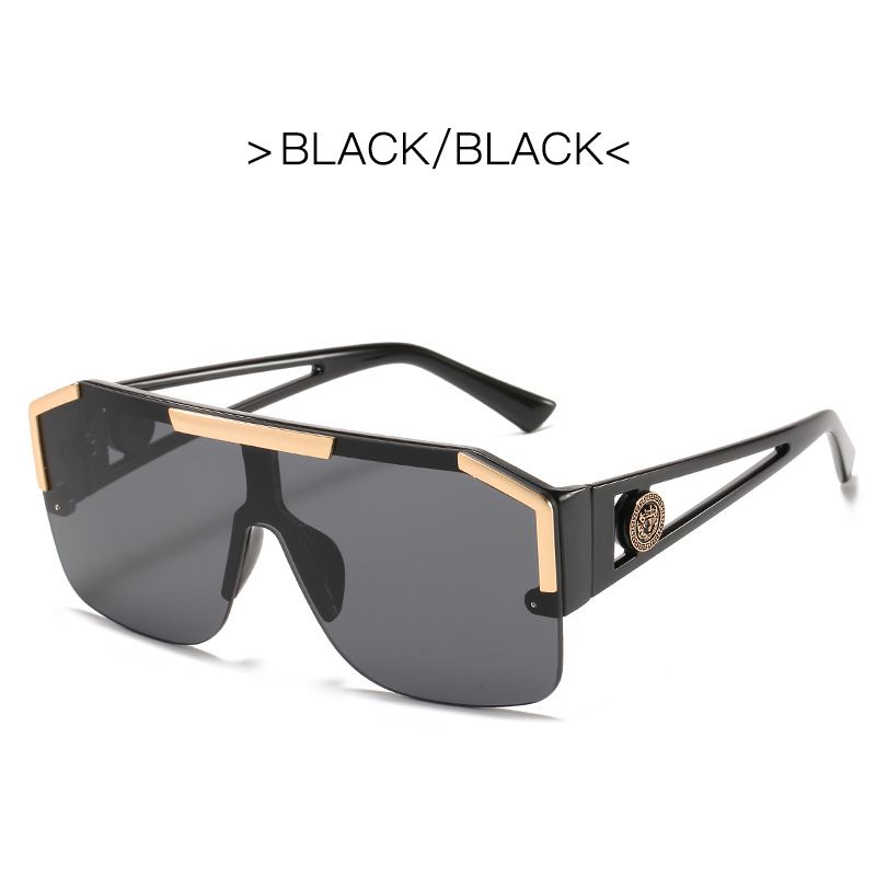 Ochelari de soare pătrați supradimensionați de lux pentru bărbați și femei, ochelari de soare vintage din metal cu cadru mare, semi-ramă, o singură lentilă, UV400_voghion.com