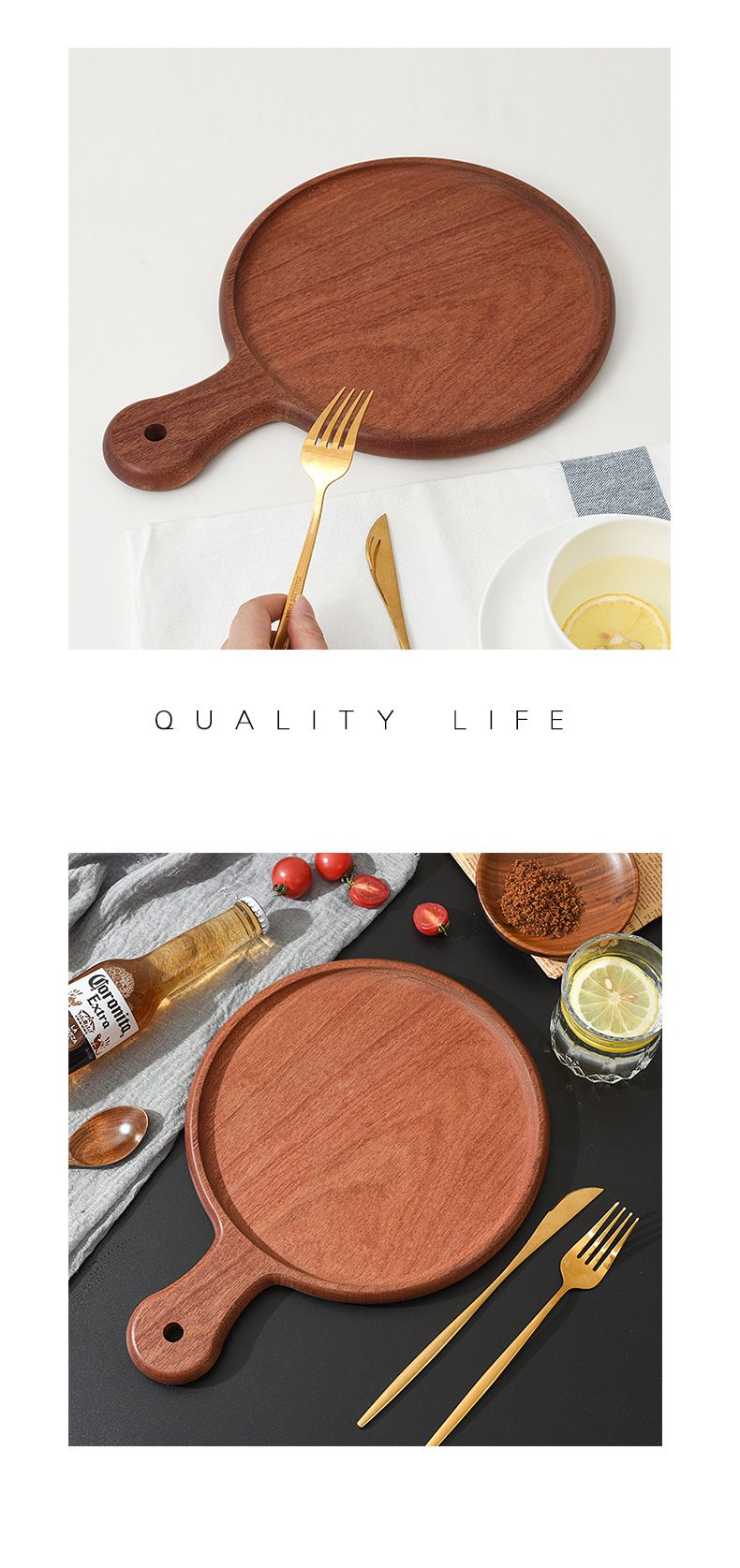 Vassoio in legno per pizza, pane, sushi, uso domestico, tagliere in legno di ebano, piatto occidentale in stile giapponese_voghion.com