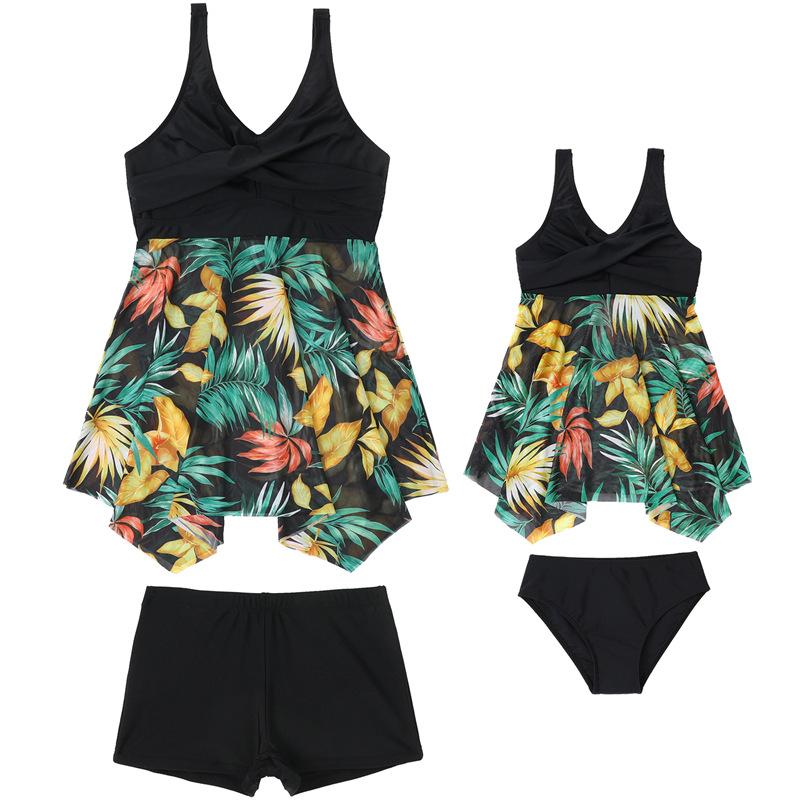 Mother & Kids European and American new plus size swimsuits plus parent-child swimwear mesh skirt two-piece set wholesale in stock_voghion.com