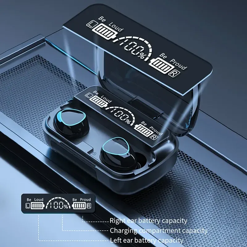 Casque audio sans fil Bluetooth M10 TWS avec micro, chargeur 3 000 mAh, affichage LED_voghion.com