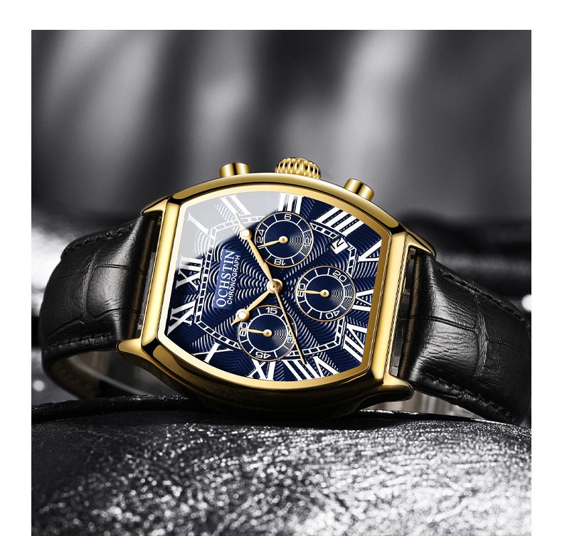 Men's Watches Wine Barrel Men's Watch Leather Waterproof Business Casual Quartz Watch Square Multi-functional Watch_voghion.com