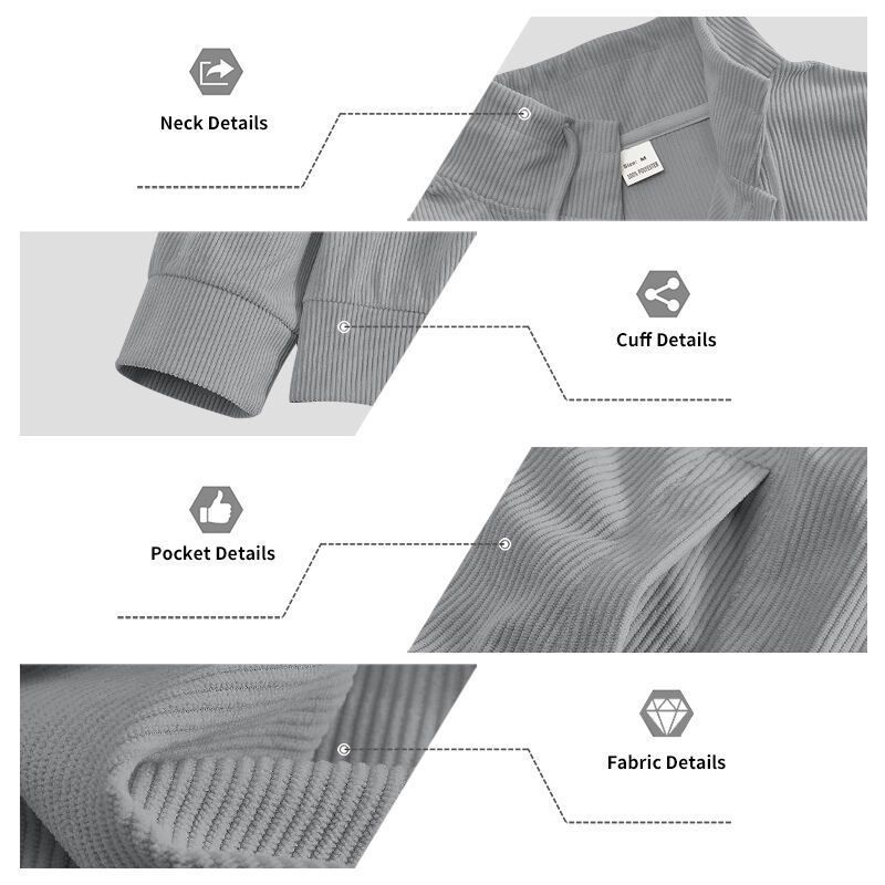 Autumn American Heavy Corduroy New Simple Versatile Multi Pocket Long Sleeved Stand Up Collar Jacket Men's Clothing_voghion.com