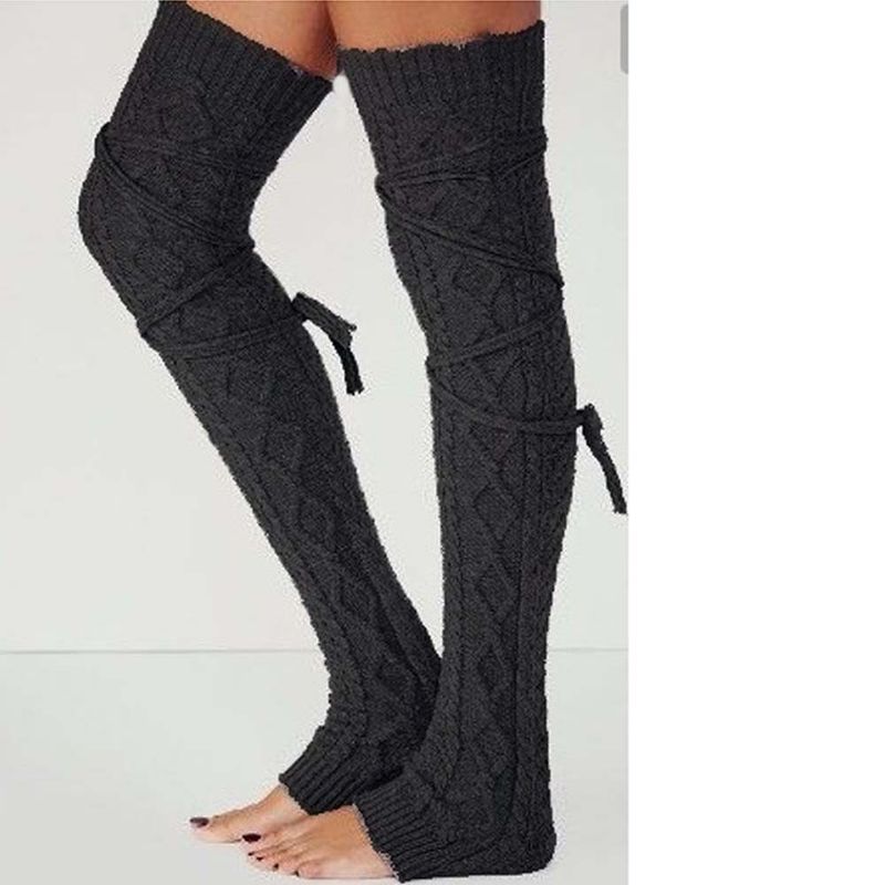 Langer gestrickter Beinschutz mit Florsockenriemen, warmer Fußschutz_voghion.com