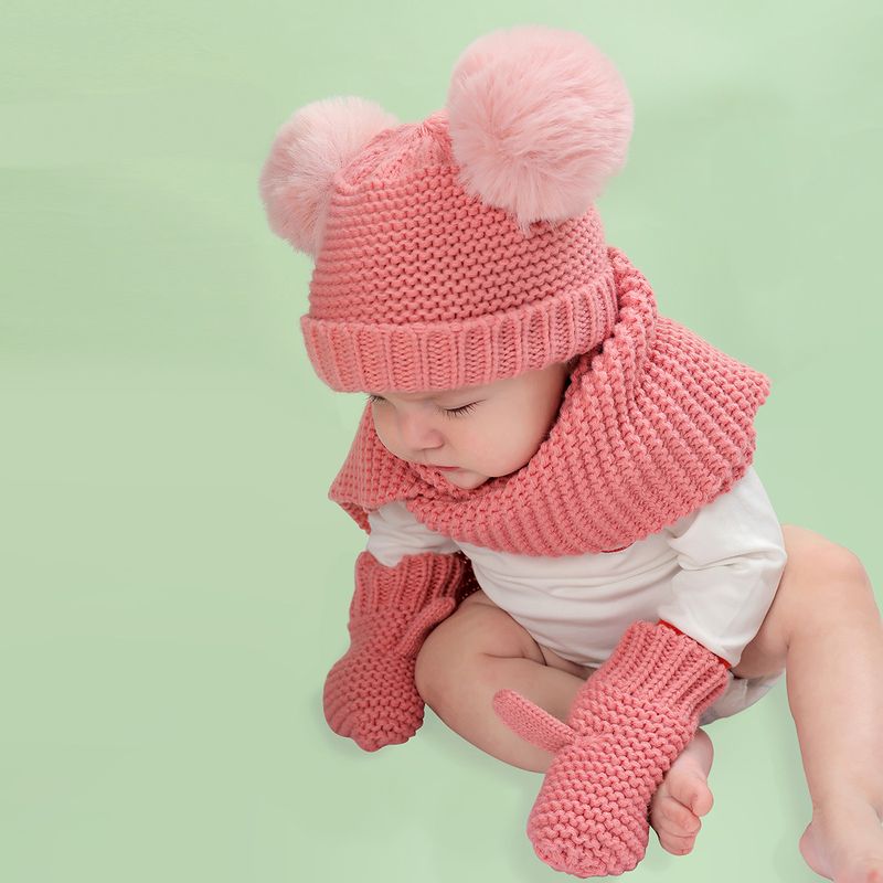 Vêtements pour bébé en laine monochrome, ensemble chaud pour enfants, chapeau, écharpe et gants, trois pièces_voghion.com