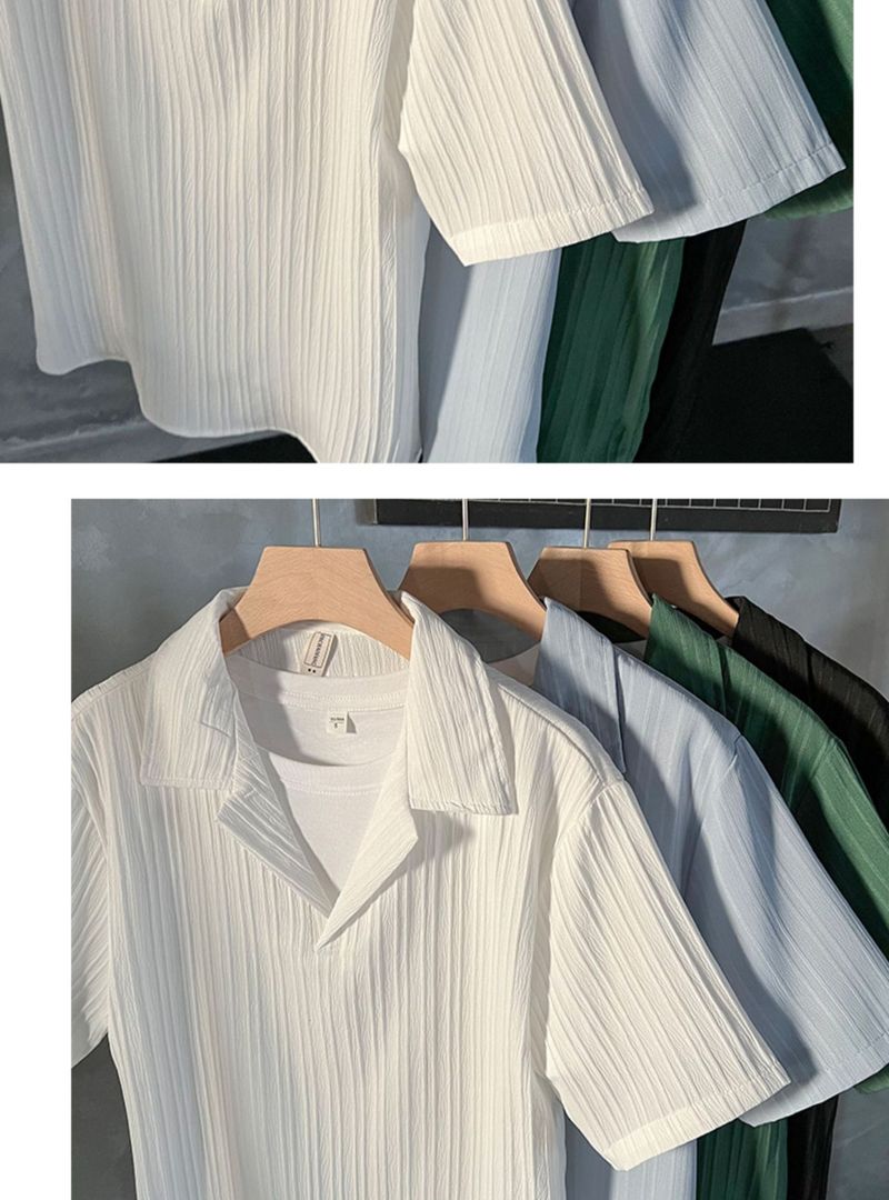 Herrkläder Mogen stil issilke kortärmad pikétröja Herr sommar Trendig Casual T-shirt med mitten av ärm Trendiga halvärmade toppar för män_voghion.com