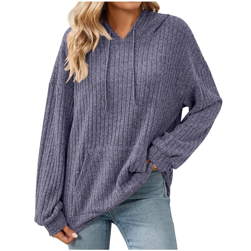 Felpa da donna con cappuccio e costine, nuova collezione autunno inverno 2025, tinta unita, manica lunga_voghion.com