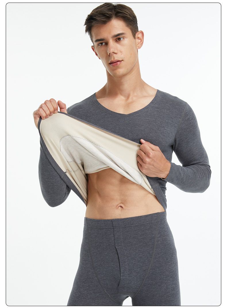 Me's Fleece-Lied Thickeed Brushed Thermal Patch Uderwear Wool Full Set Clothes Autum Pats Kee Pads Cold_voghion.com