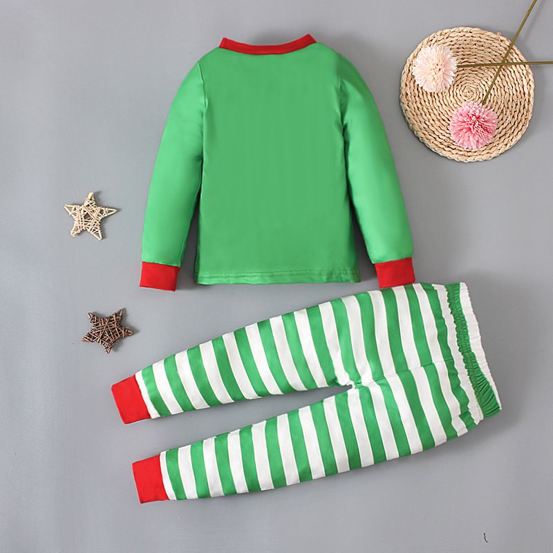 T-shirt verde a maniche lunghe natalizia primavera/autunno da ragazzo + pantaloni a righe_voghion.com