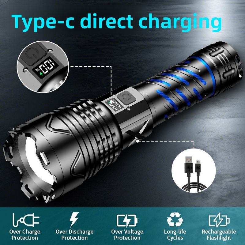 Super-Laserkanone Outdoor Ultrahelle Langstrecken-Zoom Tragbare Notfall-LED-Taschenlampe Wiederaufladbar_voghion.com