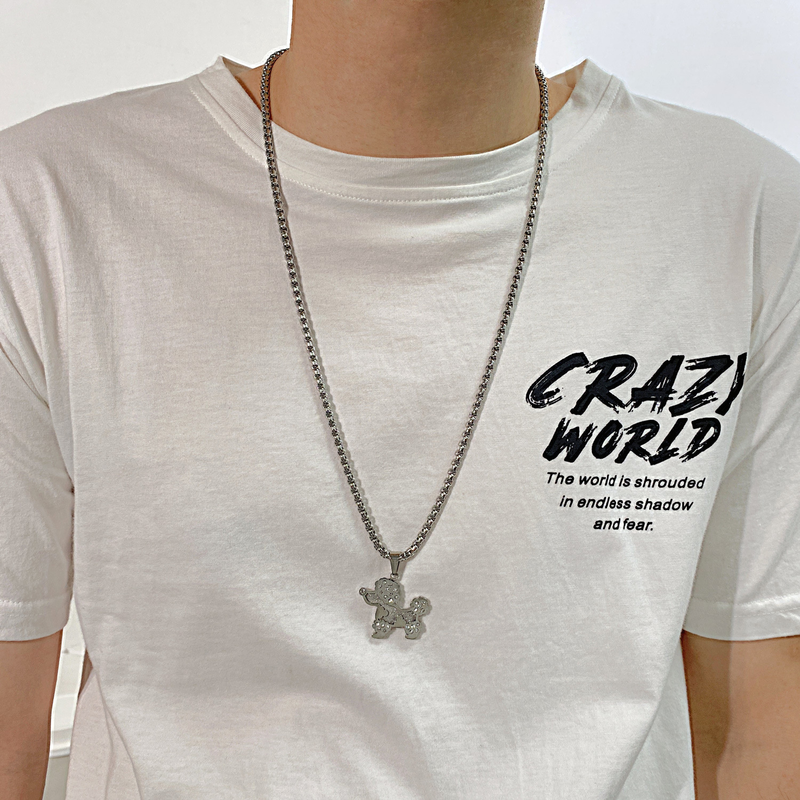 Collana in acciaio inossidabile con ciondolo in zircone personalizzato per animali domestici, a forma di barboncino_voghion.com