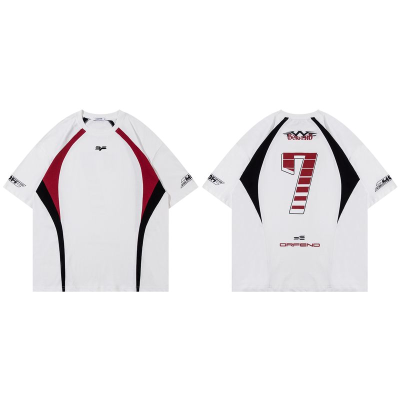 National Tide retro racing dress kontrastfarge bokstav talltrykk kortermet T-skjorte for menn og kvinner sommer gate løs kortermet skjorte_voghion.com