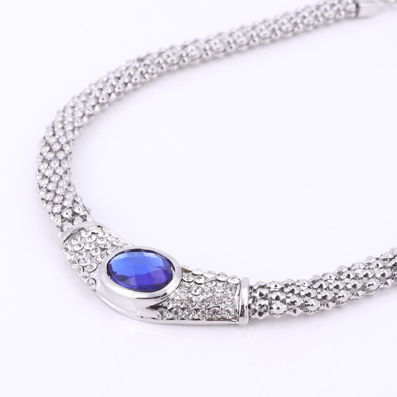 Feestaccessoires voor dames Bruiloft Blauwe edelsteen hanger kristallen ketting oorbel armband ring sieradensets_voghion.com
