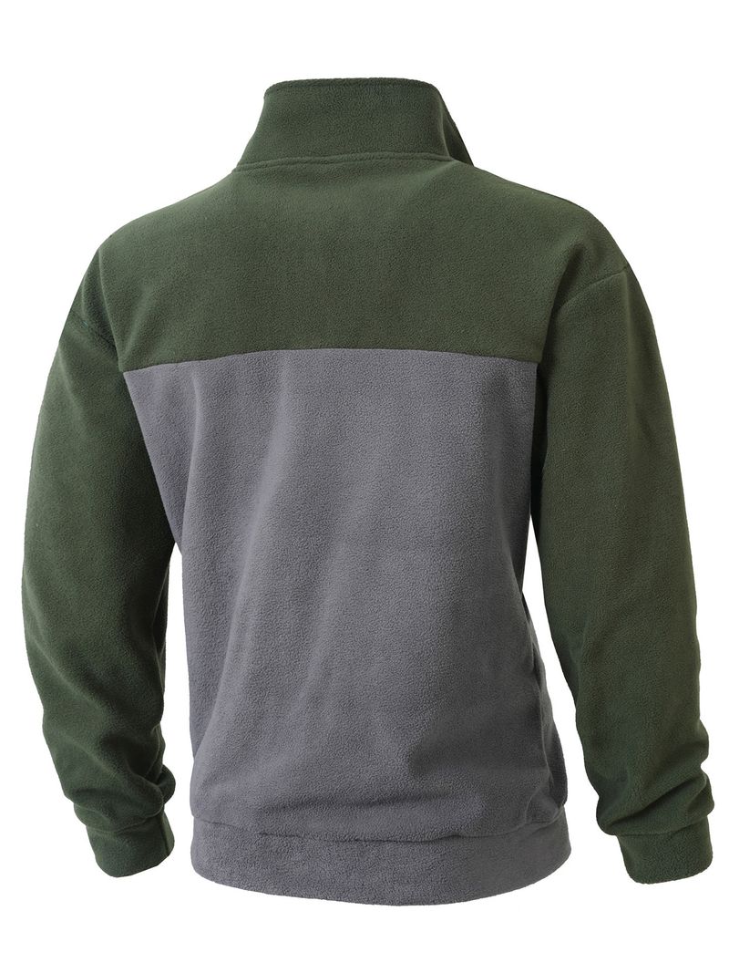 Herrenbekleidung Lässige, langärmlige, gebürstete Jacke mit halbem Reißverschluss. Gebürstete Herrenjacke mit langen Ärmeln und halbem Reißverschluss, schmale Passform, lässiges, winddichtes Pullover-Oberteil._voghion.com