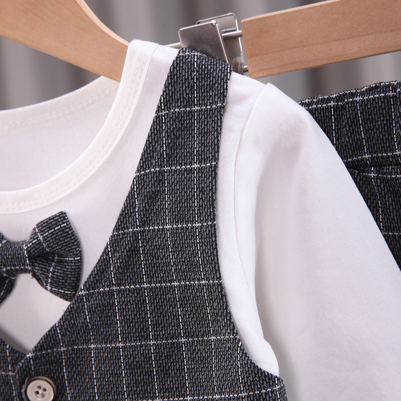 Barnkläder Babypojkar fritidsset barn ginghamväst fejk fyra barn vårkläder_voghion.com