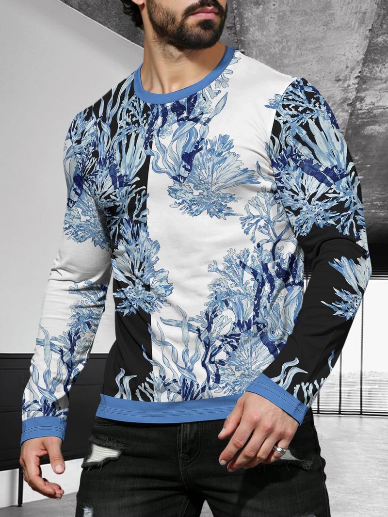 Contrasting Design T Shirts For Men Fashion Handsome Casual 3D Print T Shirt Spring And Summer Long Sleeve Comfortable Loose Fit_voghion.com