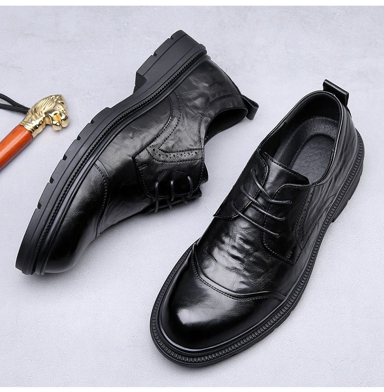 Voyage Business Formal British Round Toe Derby Genuine Leather Casual Lace-up Men's Breathable Groom Wedding Shoes Men_voghion.com