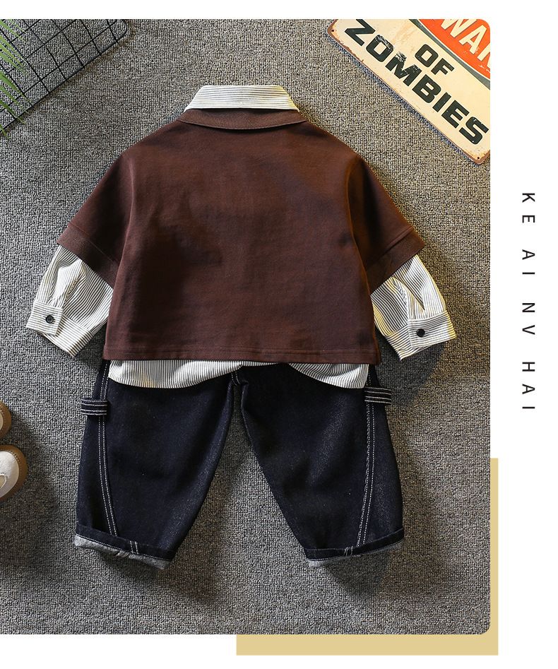Boys' 3-Piece Casual Outfit Set - Soft Cotton Long Sleeve Shirt & Pants - Trendy Korean Style (90-150cm)_voghion.com