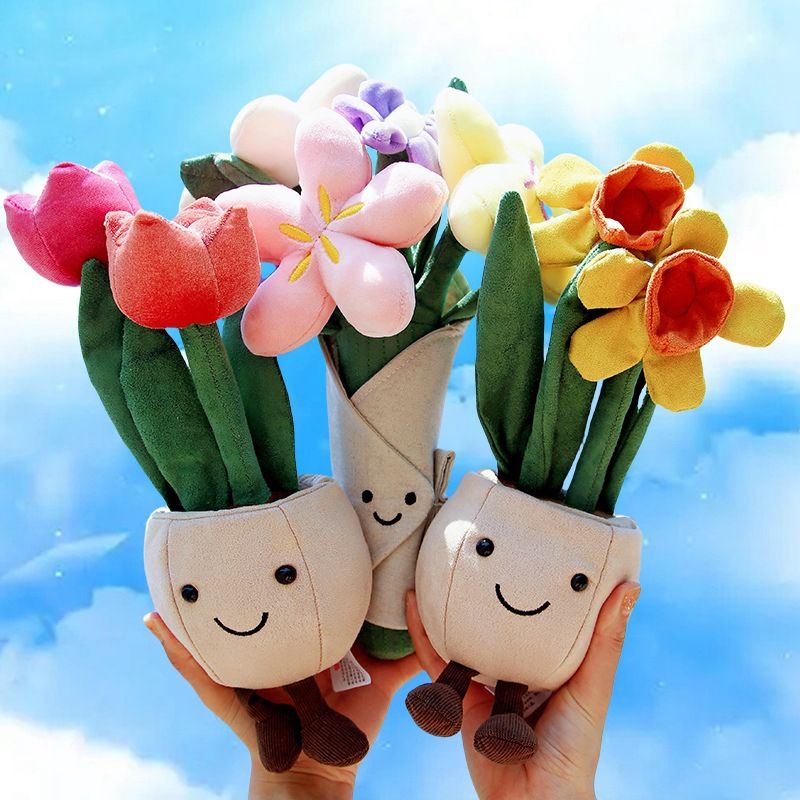 Gefüllte Plüschtiere Puppe Tulpe Narzisse Topf Daisy Bouquet Dekoration Schlafzimmer Mädchen Geschenk Charge_voghion.com
