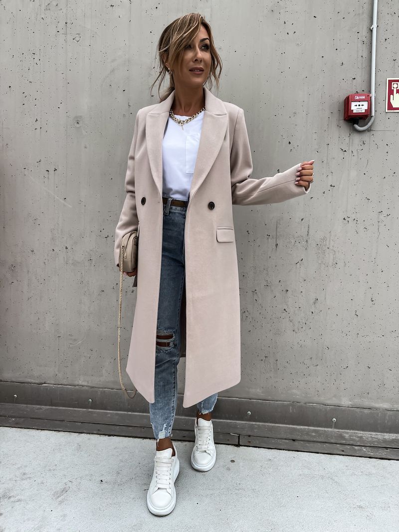 Autumn Winter Blends Coats Women Solid Color Long Suit Collar Windbreak Woolen Coat Jackets Straight Causal Streetwear Overcoat_voghion.com