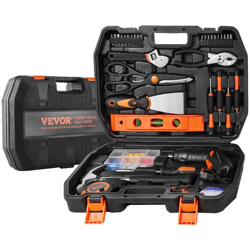 Tool Kit 96 Piece Household Hand Tool Set Cordless Screwdriver Tool Case_voghion.com