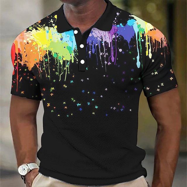 Neues, digital bedrucktes, lockeres, lässiges, gewöhnliches, sommerliches, kurzärmeliges 3-d-Poloshirt mit Knöpfen für Herrenbekleidung_voghion.com