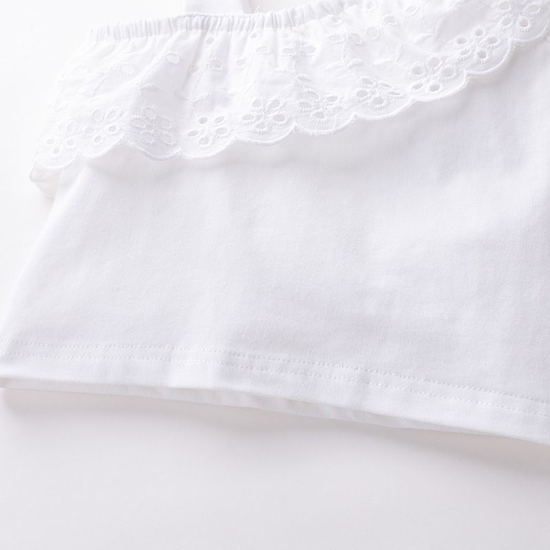 Mother&Kids Children's summer set solid color single strap sleeveless lace top denim shorts two pieces_voghion.com