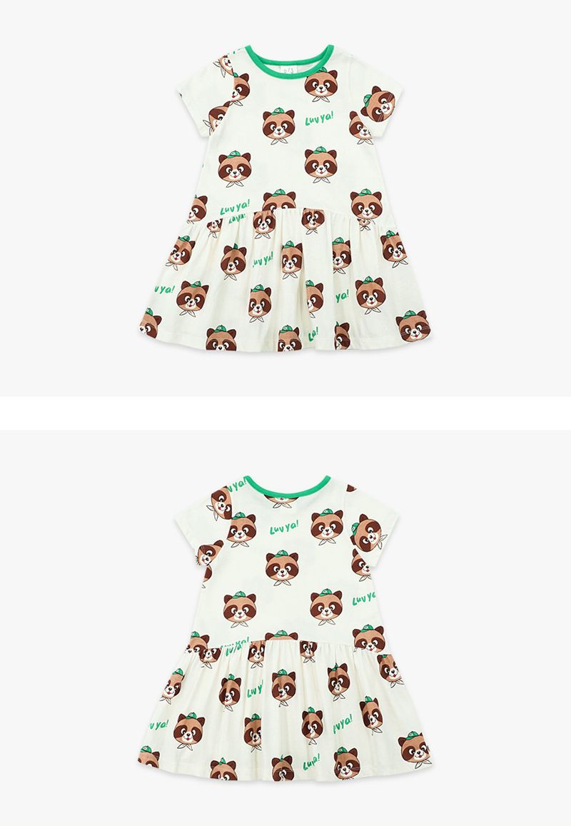 Mutter Kinder Das Prinzessinnenkleid Kleine Kinder Cartoon Waschbär Volldruckkleid_voghion.com