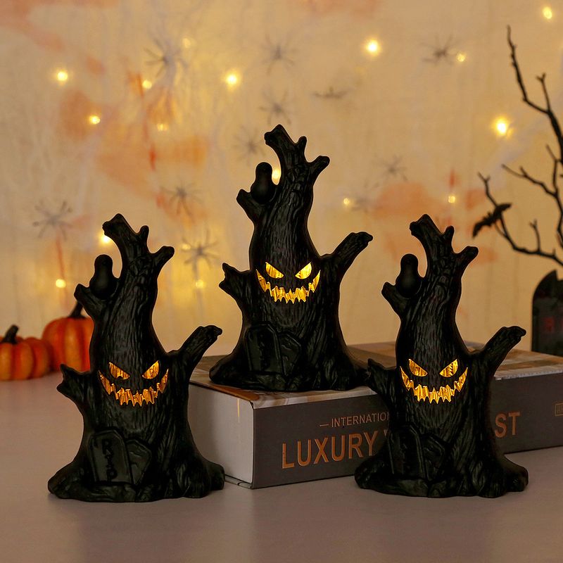 Spooky Halloween LED Pumpkin Lantern & Ghost Tree Stump Decor – Glowing Party Lights For Home, Yard, And Party (Large/Small/Set)_voghion.com
