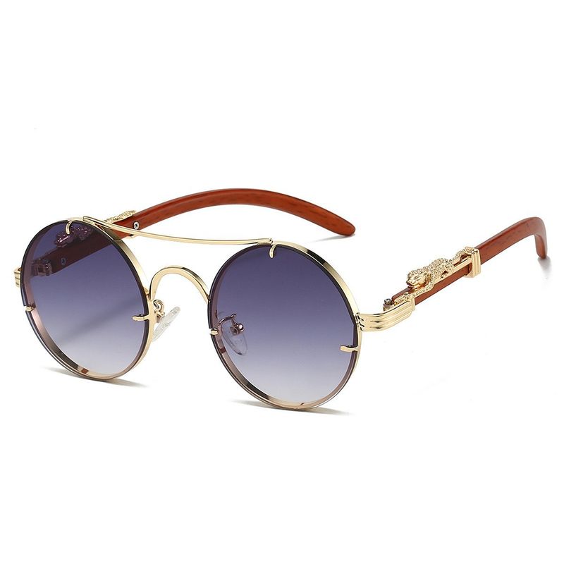 New Double Bridge Leopard Head Unisex Fashion Trendy Personality Round Frame Sunglasses_voghion.com