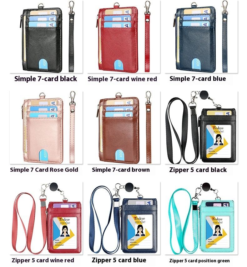 Work ID Leather Cover Large Capacity Card Bag Student Tag Bus Access Card Employee Chest Card Cover With Hanging Rope_voghion.com