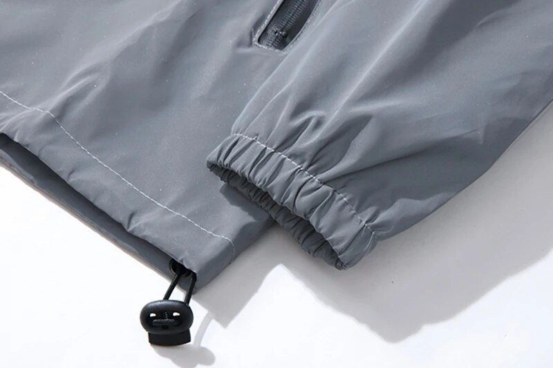 NUOVE TAGLIA Giacche riflettenti notturne in doppio tessuto Giacca a vento con cappuccio Uomo Hip Hop Ballerino Impermeabile Cerniera Cappotti Capispalla_voghion.com