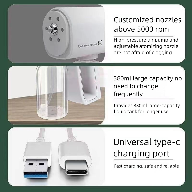 K5p Alcohol Spray Gun Blue Light Nano Electric Household Air Sterilization Express Atomizer Disinfection Machine_voghion.com