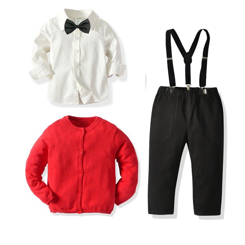 Autunno e inverno Abbigliamento per bambini Ragazzi Maglione lavorato a maglia Bretelle Pantaloni Set di camicie casual Set multi-pezzo per feste_voghion.com