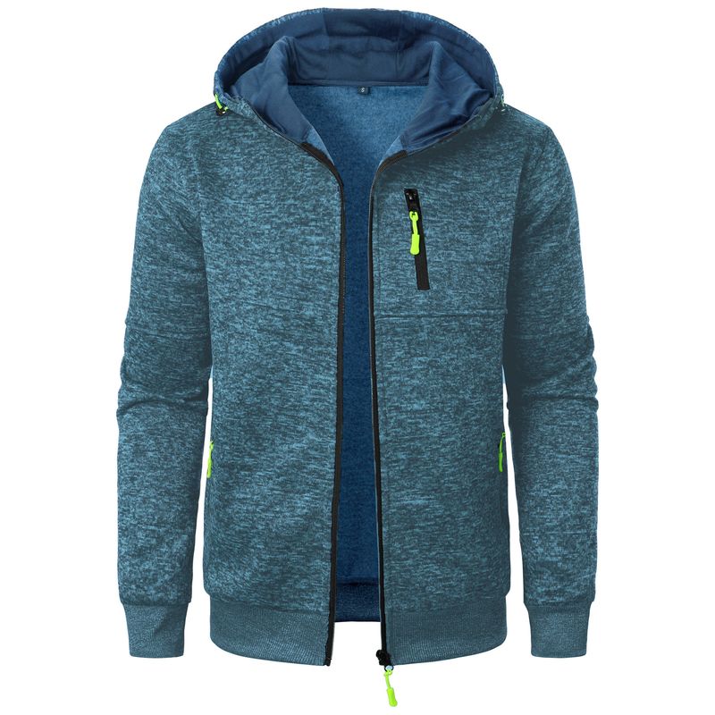 Conjunto de cardigan esportivo masculino com capuz – Jaqueta de poliéster respirável com zíper e calça de moletom, look casual para ir da academia à rua_voghion.com