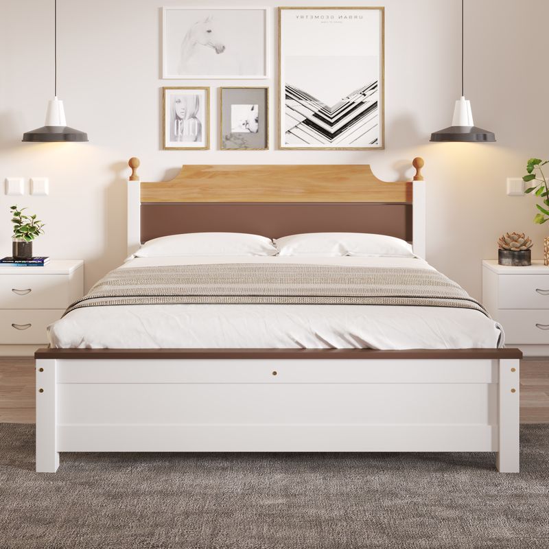 Doppelbett 140x200cm, Kiefernholz, Kopf- Und Fußteil, Colour-Blocking, Bianco_voghion.com
