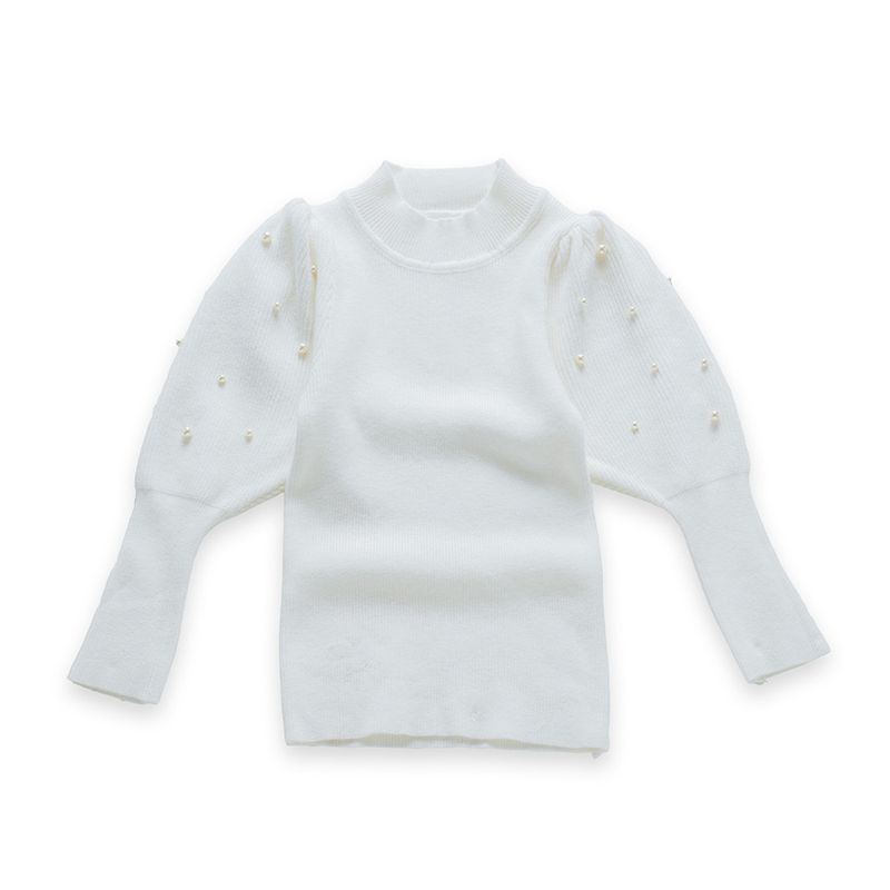 Otroška oblačila za deklice, pulover z bisernimi rokavi in jagnječjim vzorcem, otroški vsestranski pulover z dolgimi rokavi in lanternskimi rokavi, enobarvni, jesenski in zimski_voghion.com