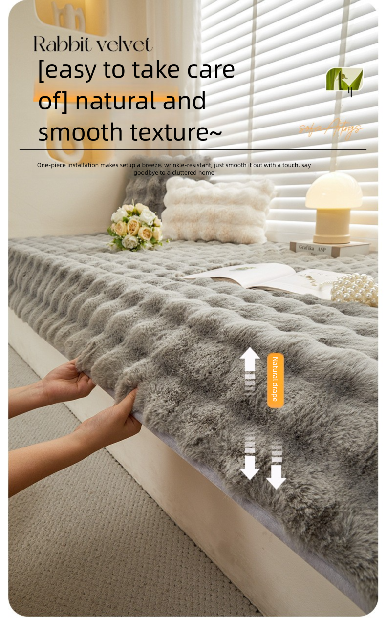 Thickened Bubble Bunny Plush Bay 2025 New Winter Tatami Mat Balcony Window Sill Cushion_voghion.com