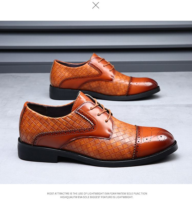 Scarpe eleganti casual da uomo, modello Prince, classiche brogue con punta a coda di rondine, stringate, moderne, formali, in pelle intrecciata_voghion.com