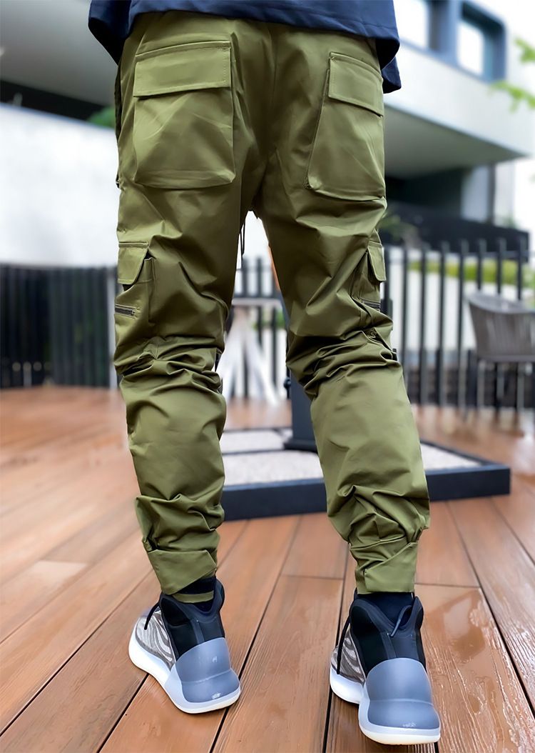 Men's casual Korean version trendy brand plus size straight leg work men's personalized multi pocket reflective sports_voghion.com